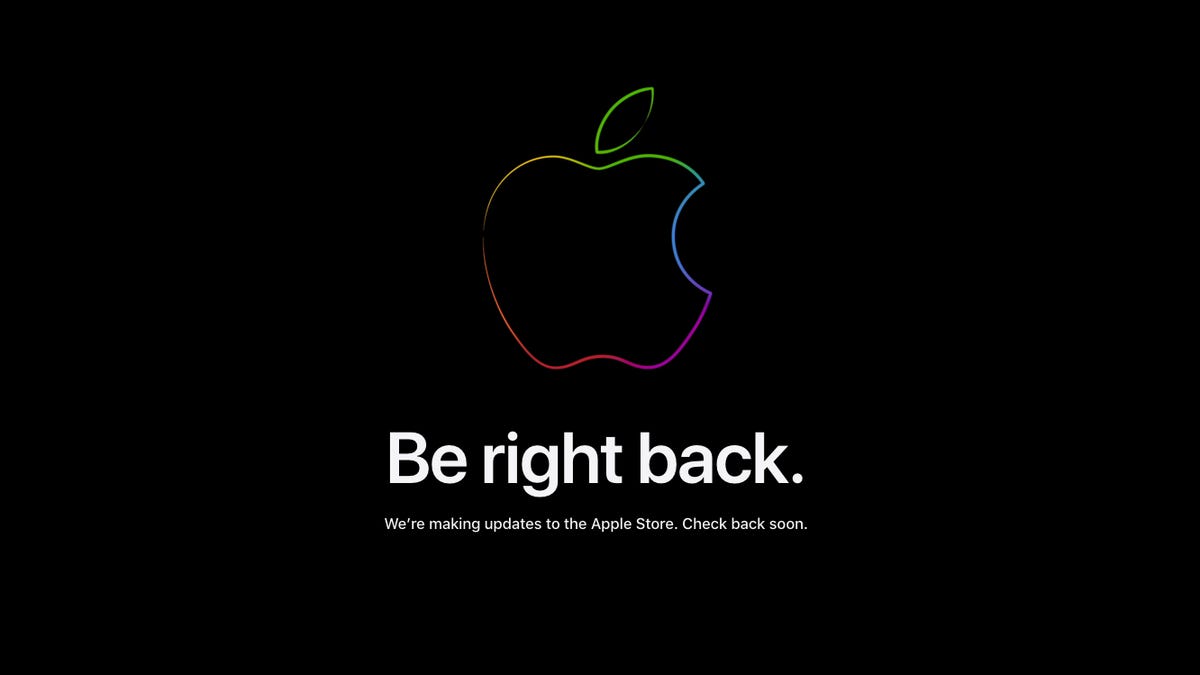 The Apple logo on black background, over a "Be right back" message.